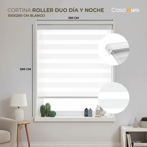 Cortina Roller Duo Día Noche Persiana Ventana 100x200cm Blanco