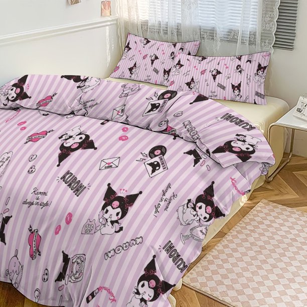 Kuromi Print Bedding Set Pattern Duvet Cove Set 3 Pieces 1 Quilt Cover And 2 Pillowcases for Women Men Teens