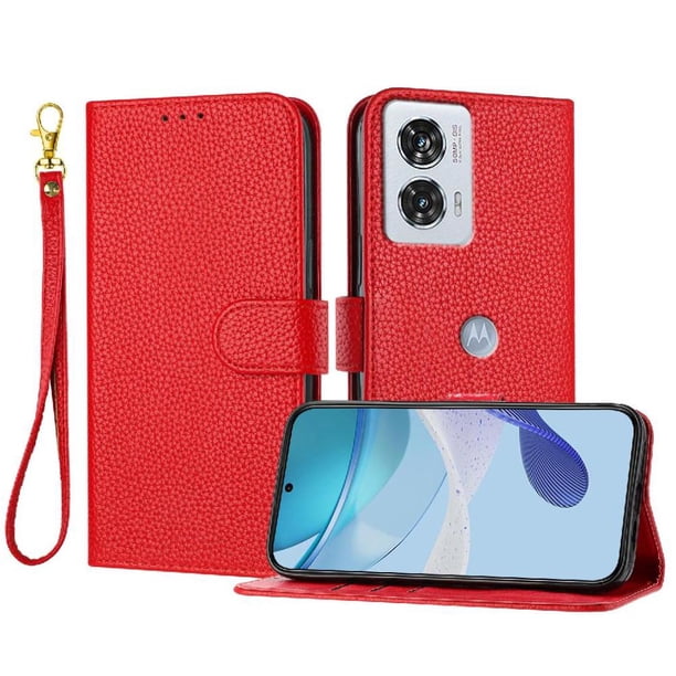 Funda Cartera para Motorola Moto Edge 50 Fusion Tarjetero Soporte Magnético y Correa Rojo