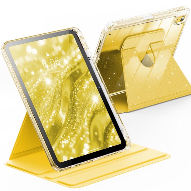 INFILAND Funda con purpurina para iPad de 11 pulgadas, A16 y 10,9 pulgadas, 10.9 pulgadas, 10.ª generación, color amarillo