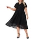thumbnail image 1 of Vestidos de Encaje Floral de Talla Grande para Mujer de Agnes Orinda, Doble Capa, Imitación de Envoltura, Cuello en V, Manga Corta, Fluidos, Cóctel, Midi, Línea A, 1X Negro, 1 of 8