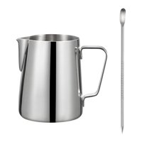 Magideal - Jarra Para Espumar Leche, Jarra Para Café Expreso, Taza Artística Para Latte, Calentador De Leche Con Bolígrafo Artístico Para Latte, Cafetera Matcha, Plata