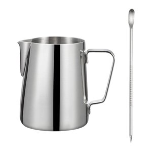 Magideal - Jarra Para Espumar Leche, Jarra Para Café Expreso, Taza Artística Para Latte, Calentador De Leche Con Bolígrafo Artístico Para Latte, Cafetera Matcha, Plata