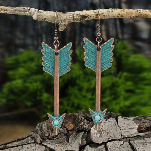 3pairs Vintage Geometric Earrings - Ancient Copper with Matchy Blue Design - Simple and Stylish Fashion Accessory