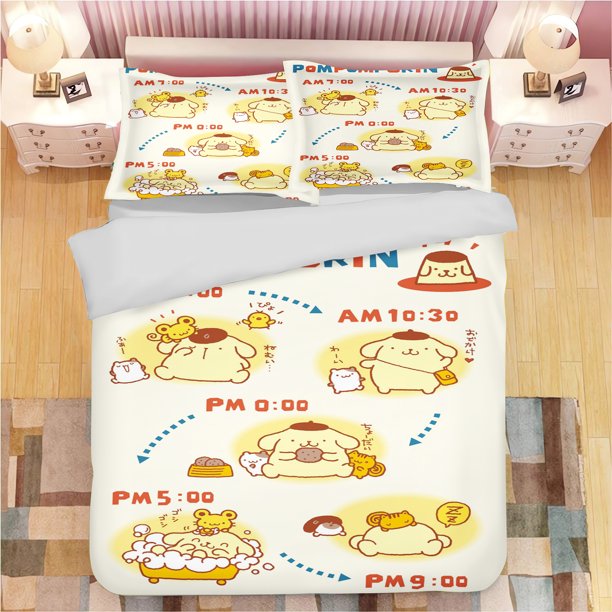 x57 Bed SheetsPompompurin Cartoon Duvet Cover ing Cute Children's Bedroom Set Polyester Adult Gift /Bedding 3-Piece Bedding Set (1 Duvet Cover + 2 Pillow Shams) nj57
