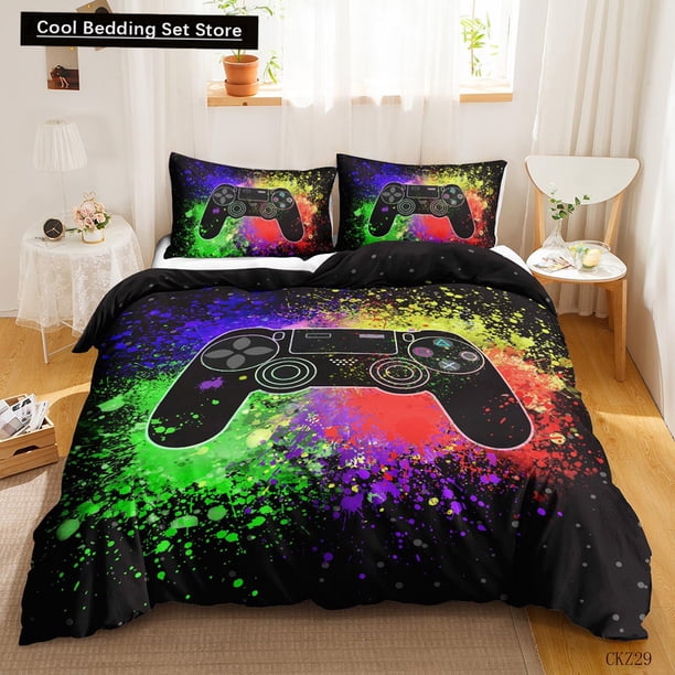 x775 Bed SheetsGamer Bedding Sets for Boy,Gamepad Controller Duvet Cover Set Size,Video Games Comforter Cover Teens Polyester Quilt Cover 3-Piece Bedding Set (1 Duvet Cover + 2 Pillow Shams) nj775