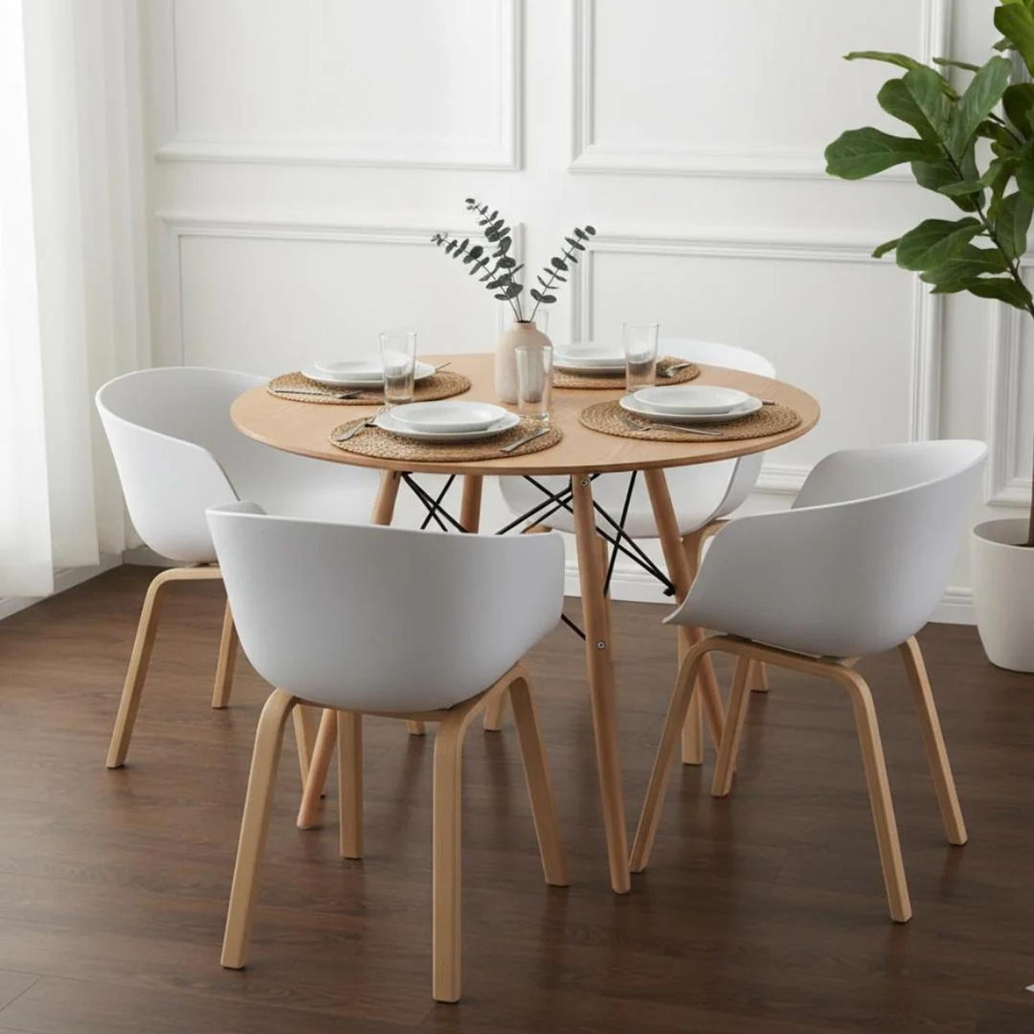 Pandalino - Comedor Redondo Shanna 80 Cm + 4 Sillas Casper Blanco