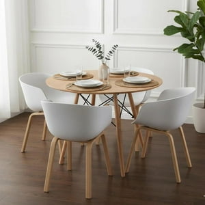 Pandalino - Comedor Redondo Shanna 80 Cm + 4 Sillas Casper Blanco