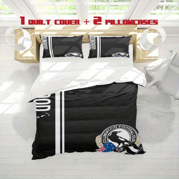3pcs Collingwood Team Logo Printed Bedding Set Soft Cover and Two Pillowcases Ideal for All Seasons Perfect for Home Bedrooms & Guest Rooms