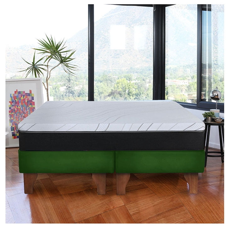 Latam Home - Cama Europea Zen Pro Colchon Resortes 2 Plazas Base Dividida Tela Verde