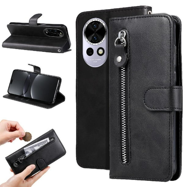 Funda con Cremallera para Huawei Nova 13 Pro, Carcasa Cartera de Cuero PU con Soporte y Tarjetero