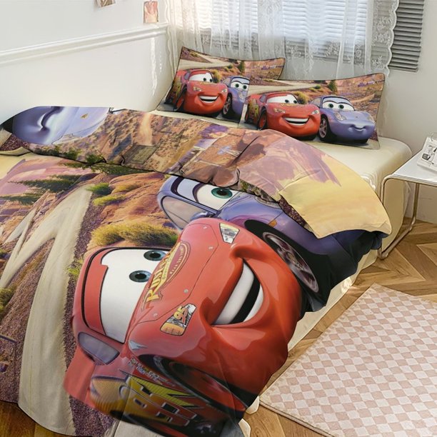 Cars Lightning McQueen Boys 3 Piece Bedding with 1 Flat Sheet And 2 Pillowcases Twin Bed Sheets