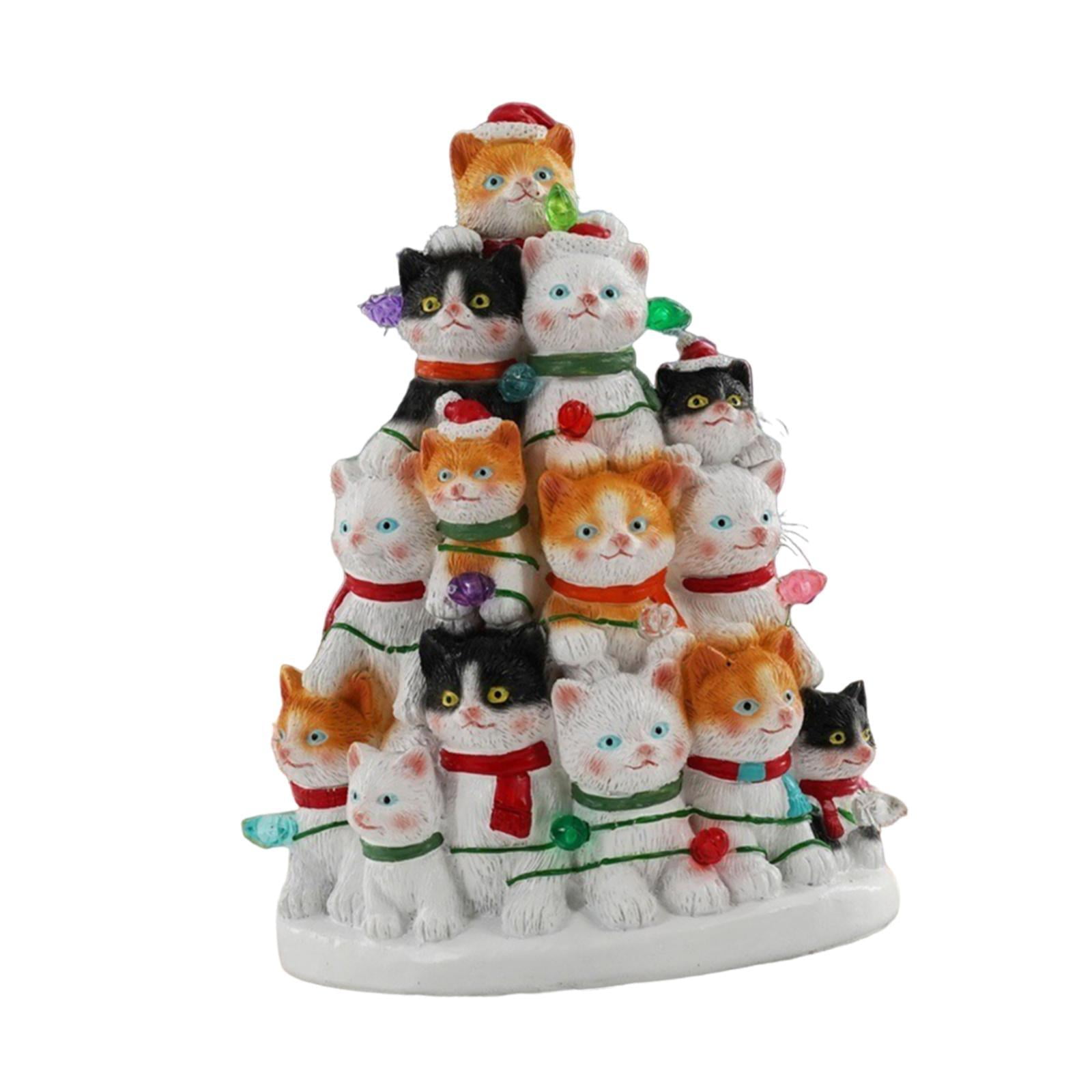 Bothyi - Figura En Miniatura De Gato Navideño Iluminado, Preciosa Figura Hecha A Mano Para Estanterías, 13,5 X 18 Cm