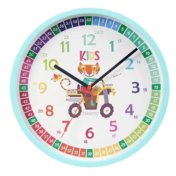 Reloj Analógico de 10 "para Aprender para Niños Sin Hacer Tictac Decir La Hora Reloj de Enseñanza Decoración de Pared Aprendizaje para Niños Niños Esc Tigre
