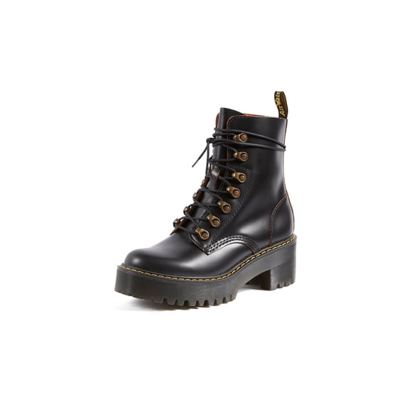 Bota Dr. Martens Leona para mujer, piel negra, tacón, talla 8US