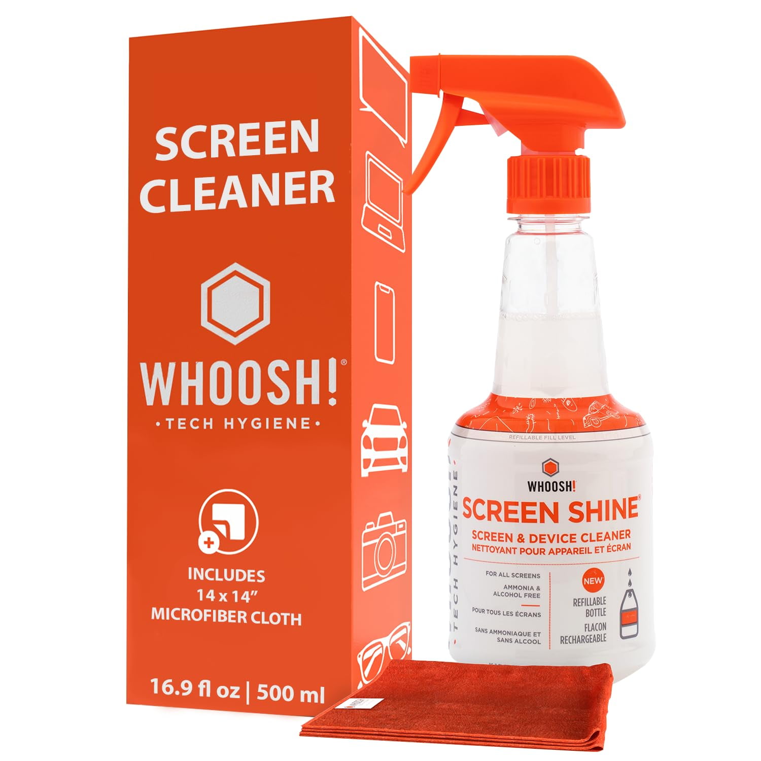 Limpiador De Pantalla Whoosh! Spray Grande De 500 Ml Y Paño De Microfibra