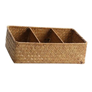 Magideal - Cesta De Almacenamiento De Mimbre Organizador De Escritorio Cesta De Lavandería, Cesta De Picnic Cestas De Despensa, Cesta De Ratán De Paja Escritorio 31Cmx21Cmx9Cm