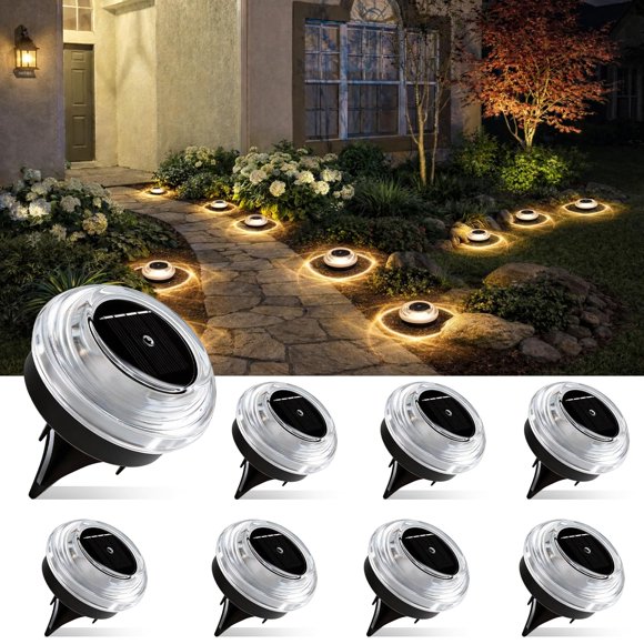 Luces solares de piso Gahomlumy, paquete de 8, IP67 impermeables, 3000K