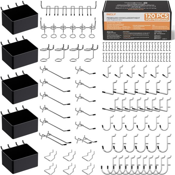 Kit de Accesorios Pegboard INCLY de 320 Piezas con Ganchos Organizadores