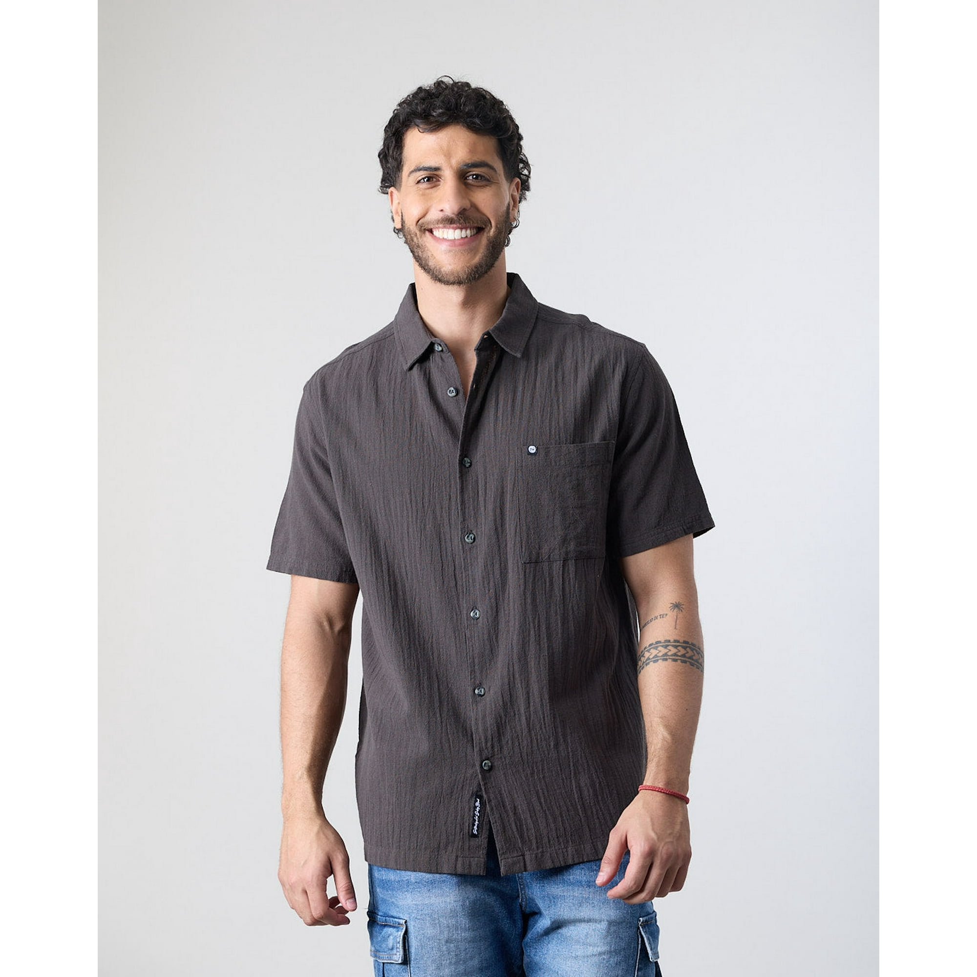 Camisa Manga Corta Hombre Algodón Con Textura Xv5782 Polemic