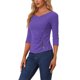 thumbnail image 4 of INSPIRE CHIC Blusa Fruncida con Botones Decorativos en el Escote en V de Manga 3/4 para Mujer, Top de Punto Sólido Violeta S para el Regreso a Clases, 4 of 6