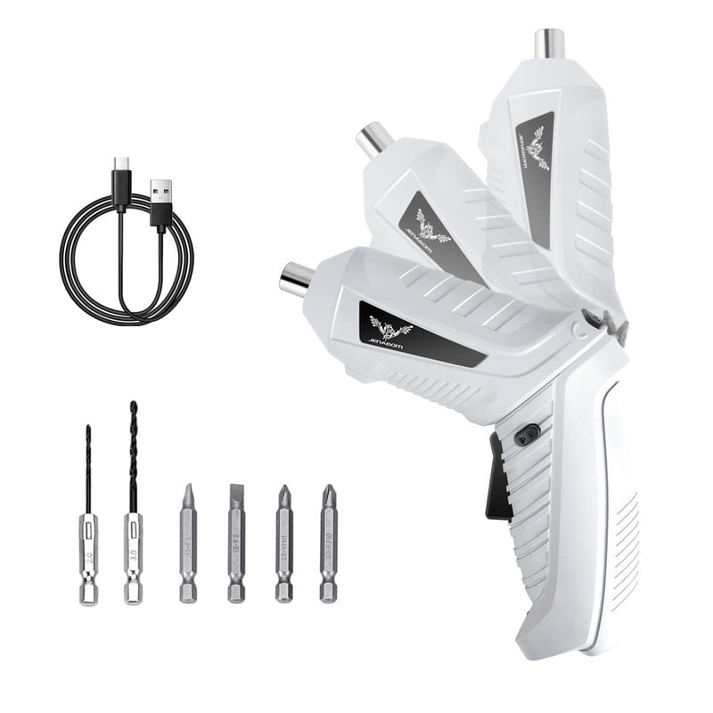 Jenabom Juego De Destornilladores Inalámbricos Grises, Incluye 6 Accesorios, Herramienta De Reparación Del Hogar Multifuncional Recargable Equipada Con Luz Nocturna, Ideal Para Uso Doméstico Diario