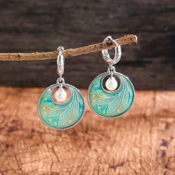 Gorgeous Women's Gemstone Turquoise & Zircon Inlaid Stud Earrings - A Stylish Accessory!