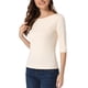 thumbnail image 4 of INSPIRE CHIC Camisetas de Mujer Mangas al Codo Cuello Barco Ajuste Ceñido Casual Beige M, 4 of 6