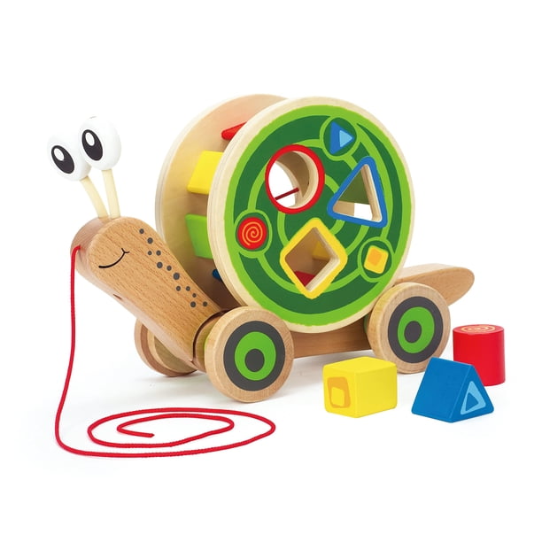 Caracol Pull Toy con forma de caracol para caminar, de madera, con clasificador de formas