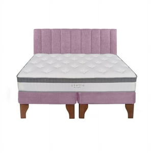 5° Sueño - Cama Europea Stella 2 Plazas + Respaldo Tubular Madera Rosada