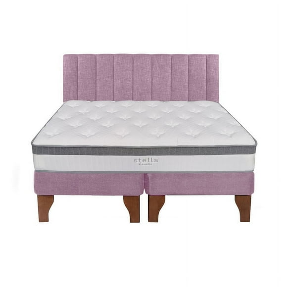 Cama Europea Stella 2 Plazas + Respaldo Tubular Madera Rosada
