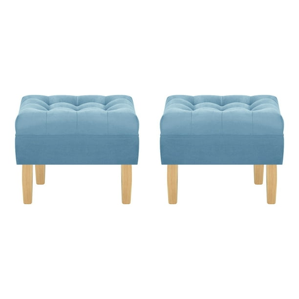Set Pouf Wood 1c Felpa 05 Azul Petroleo