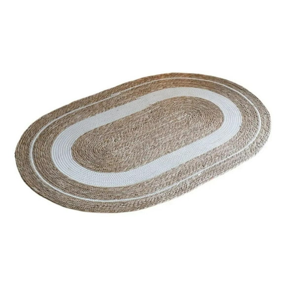 Alfombra De Yute Rustica Ovalada Natural Con Franja Blanca S