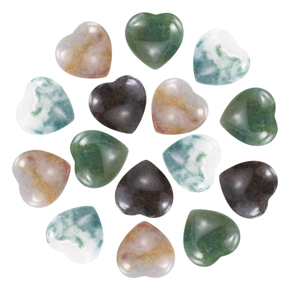 Uxcell 15 Piezas de Piedra de Cristal Natural en Forma de Corazón, 0.6 Pulgadas Mini Piedra de Amor Pulida, Piedra de Cristal Grabada para Mujeres, Meditación, Gris Verde
