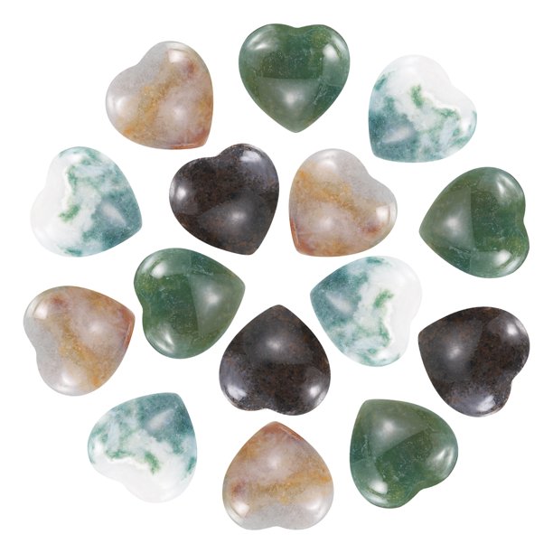Uxcell 15 Piezas de Piedra de Cristal Natural en Forma de Corazón, 0.6 Pulgadas Mini Piedra de Amor Pulida, Piedra de Cristal Grabada para Mujeres, Meditación, Gris Verde