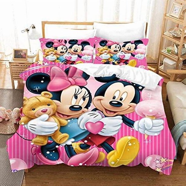 Mickey Minnie Mouse Cartoon Donut Duvet Cover Bedding Set 3-Piece Bedding Set (1 Duvet Cover + 2 Pillow Shams)