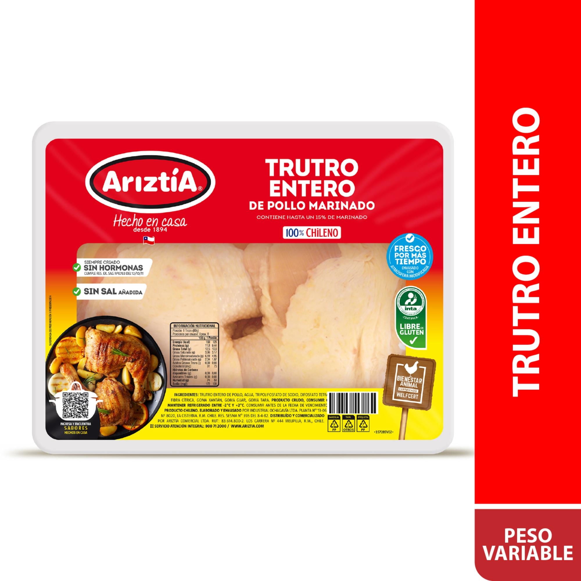 Pollo Trutro Entero Envasado 900 g Ariztia