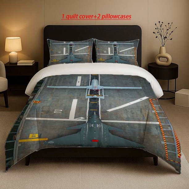 Aircraft Carrier Deck Drone Pattern Bedding Set Soft and Comfortable Bedding Set Suitable for All Seasons
