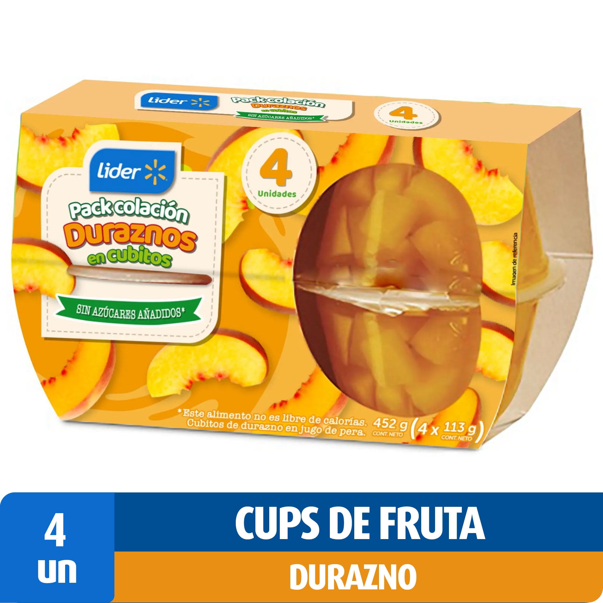 Pack Colación Duraznos En Cubos 4 Un 1 Un Lider