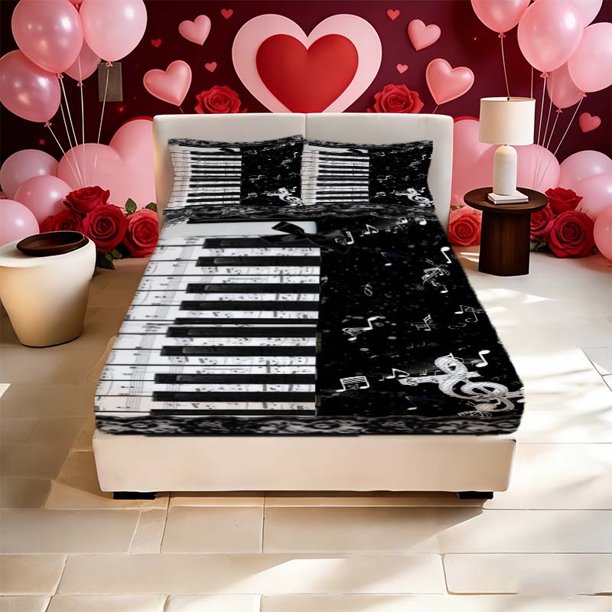 Piano Key Sheet Music Printed Bed Cover Set Featuring Soft And Comfortable Material for a Pleasant Sleeping Experience Suitable for Various Bed Sizes Ideal for