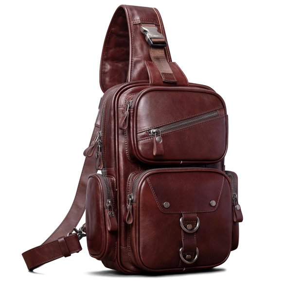 Bolso Bandolera CENUNCO de Cuero Cruzado Marrón Oscuro