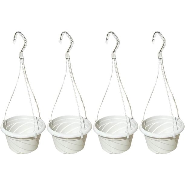 macetas colgantes de plástico con cadena, soporte redondo para cercas, barandillas, macetas de pared, contenedores para plantas de interior y exterior, decoración para el hogar, jardín y balcón. 4 mac