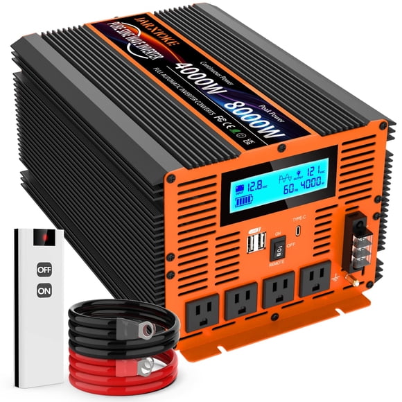 Inversor de energía JARXIOKE 4000W 12V a 110V/120V Onda sinusoidal pura