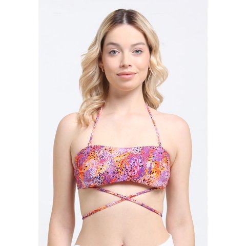 Samia - Bikini Bandeau Strapless Estampado Naranja 16