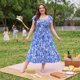 thumbnail image 3 of GRACE & GRANDEUR Vestido Floral de Mujer Talla Grande con Mangas Cortas Aleteadas y Nido de Abeja, Línea A, Vestido de Verano con Bolsillos 4X Azul, 3 of 8