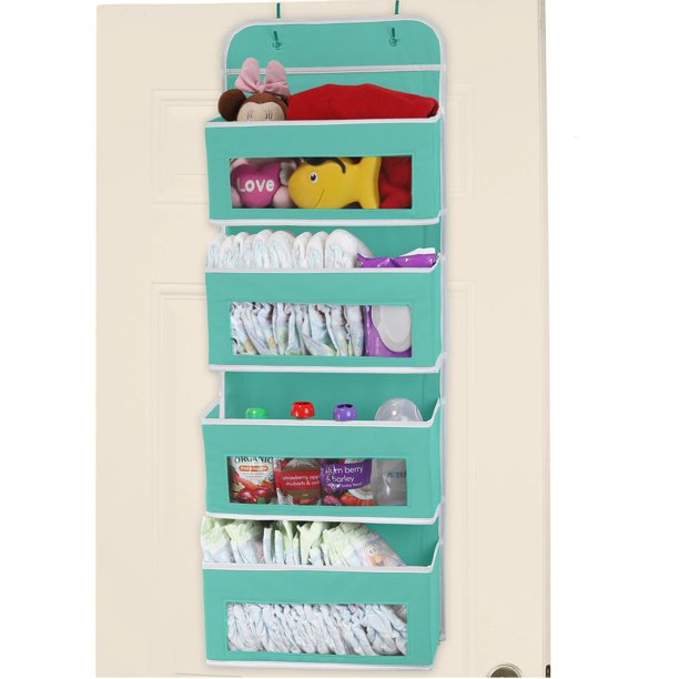 Organizador de bolsillo sencillo para uso doméstico sobre puerta o pared, color turquesa