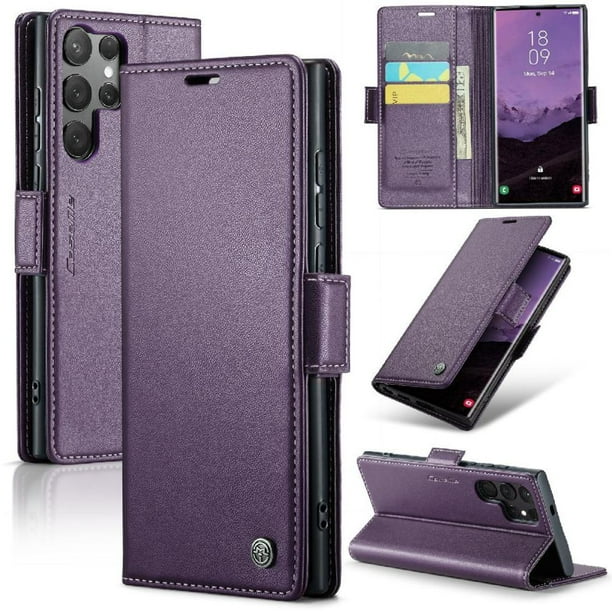 CaseMe tipo cartera Samsung Galaxy S25 Ultra con cierre magnético, RFID, tarjetero, soporte, carga inalámbrica