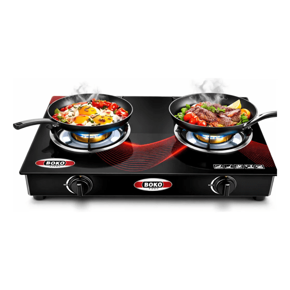 Cocina Encimera A Gas 2 Platos Tope Vidrio Boko Negro