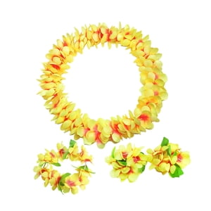 Magideal - Conjunto De Leis Hawaianos, Decoración De Corona, Leis Hawaianos, Guirnalda De Flores Artificiales Para Fiestas Temáticas De Baile Y Piscina De Hawái. Amarillo