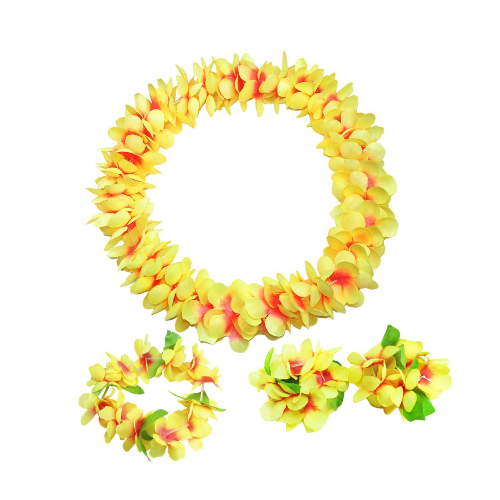 Magideal - Conjunto De Leis Hawaianos, Decoración De Corona, Leis Hawaianos, Guirnalda De Flores Artificiales Para Fiestas Temáticas De Baile Y Piscina De Hawái. Amarillo